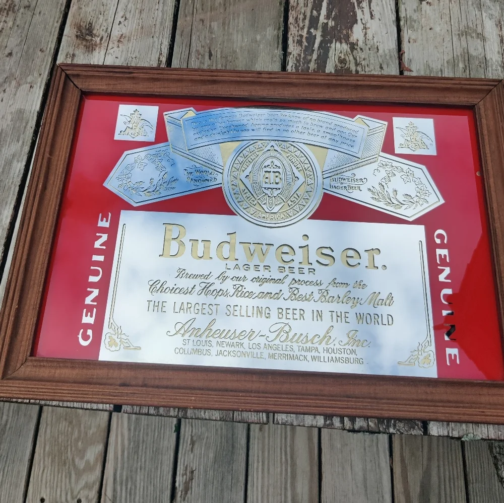 Vintage Budweiser Mirrored Beer Sign 20 1/2